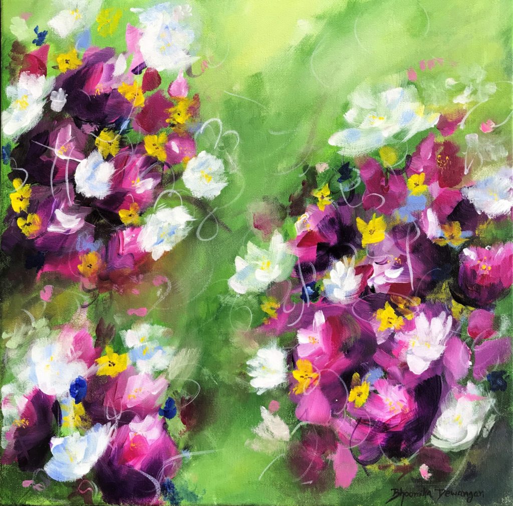 Pink Flowers Painting 14X14, Abstract Floral Painting