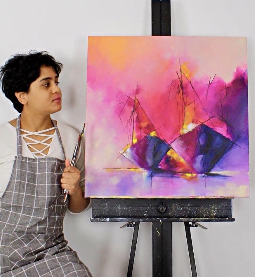 sailing ships abstract painting