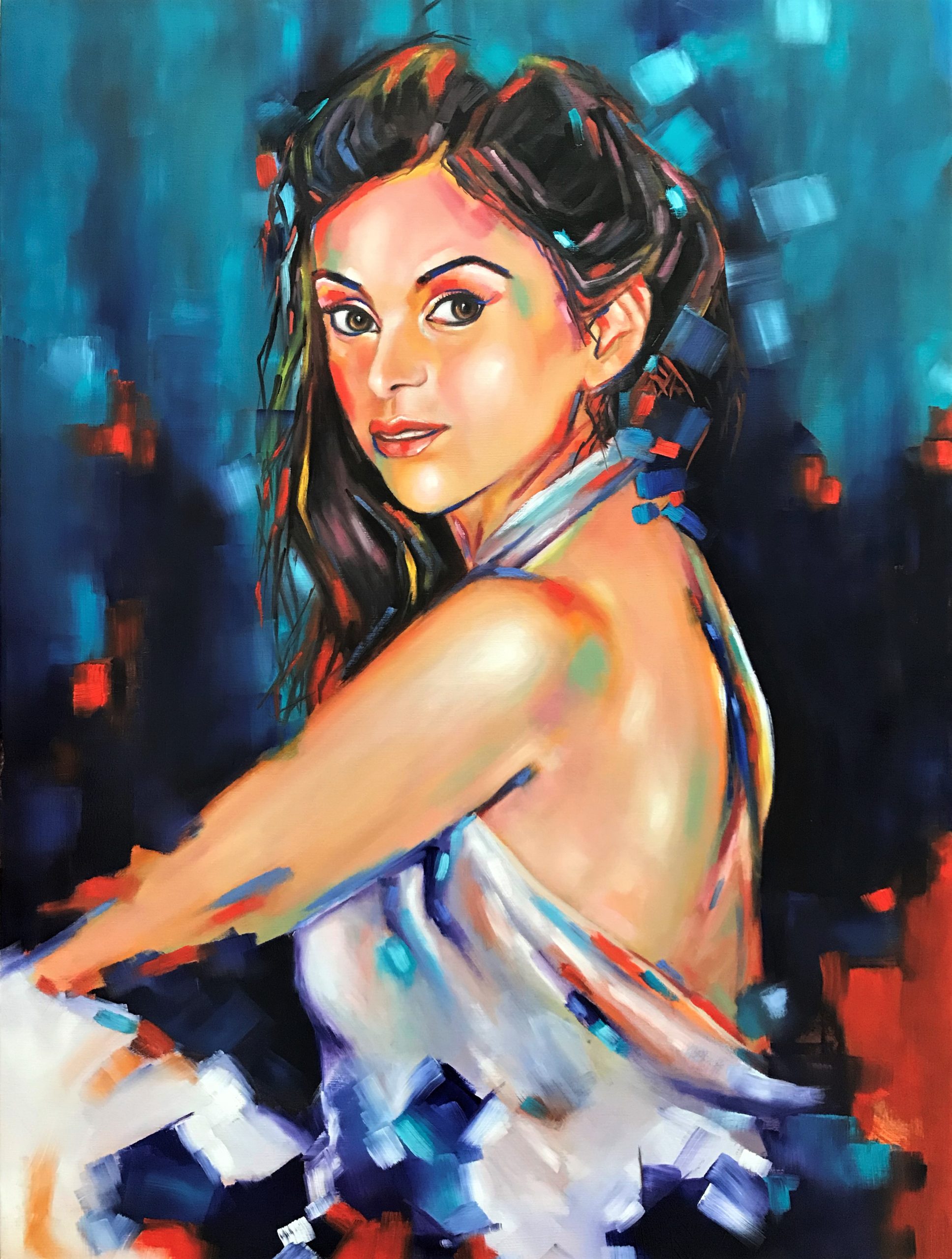 Woman Oil Painting 40X30", Abstract Figurative Portrait