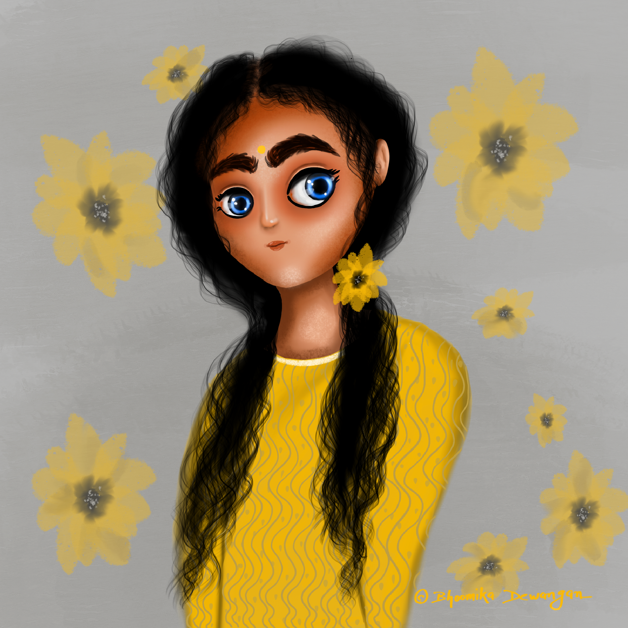 A Girl with Sunflower-illustration-bhoomisart-digital art