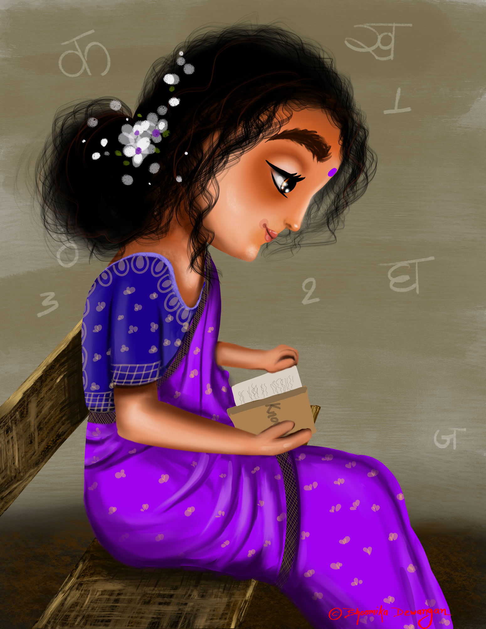 Woman (Reading)- illustration-bhoomisart-digital art